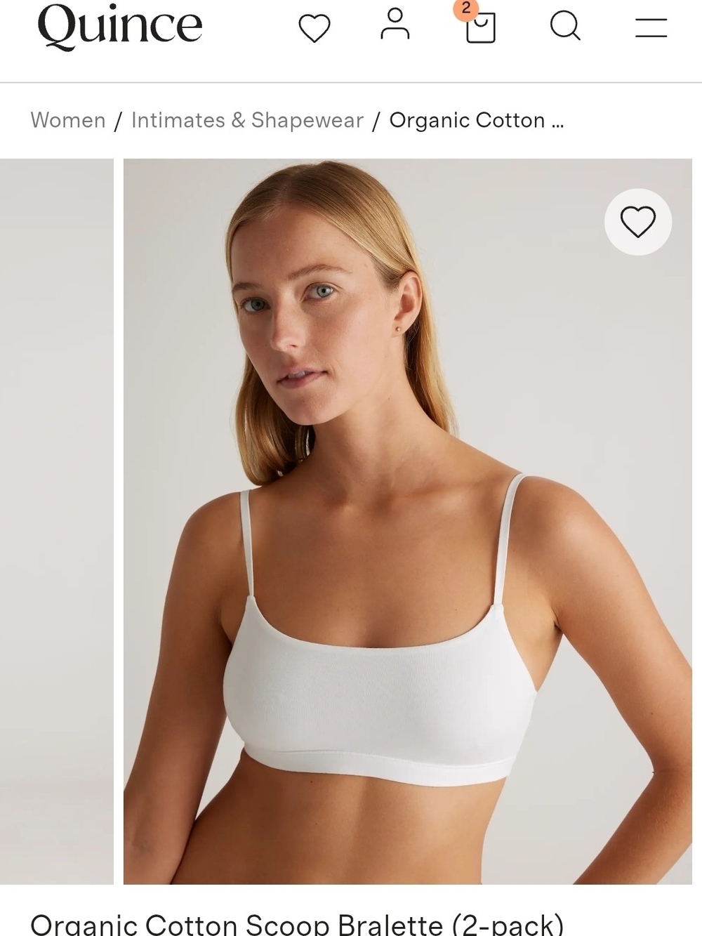 Quince White Organic Cotton Scoop Bralette ‐ 2 Pack